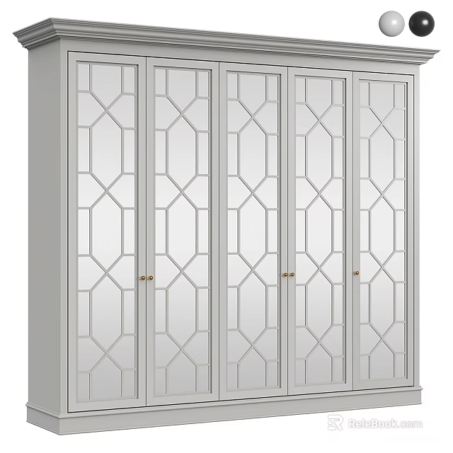 Modern Elegant Five Door Wardrobe With Mirrored Panels And Geometric Patterns 3d model 