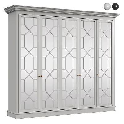 Modern Elegant Five Door Wardrobe With Mirrored Panels And Geometric Patterns 3d model