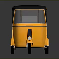 Yellow Auto Rickshaw With Black Roof Blue Seats And Open Door Design