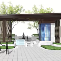 Modern Entrance Gate Design With Metal Grilles Glass Curtain Wall And Green Plants