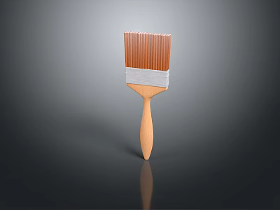 Household Cleaning Brush Featuring Brown Bristles Wooden Handle And Metal Band 3d model
