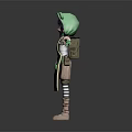 3D Character Wearing Frog Ears Hat Green Dress Backpack And Brown Boots With Outstretched Arms