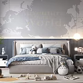 Cozy Kids Room With World Map Wall Adventure World Text Cozy Bed And Playful Toys