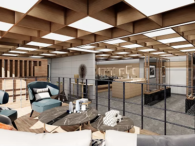Modern Leisure Area With Wooden Ceiling Sofa Coffee Table And Open Design 3d model
