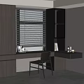 Modern Bay Window Cabinet With Blinds Desk And Chair In Interior Design