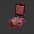 Traditional Leisure Chair Featuring Carved Wooden Backrest And Patterned Fabric Upholstery