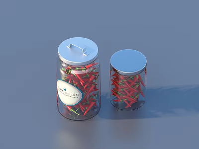 Glass Jars With Red Contents And White Silver Lids For Kitchen Storage 3d model