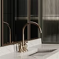 Modern Bathroom Vanity With Arched Mirror Dark Green Cabinet And Wooden Countertop