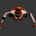 Female Warrior Character In Red Chinese Costume With Dragon Pattern And Decorative Hairpiece