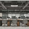 Modern Public Office Space With Workstations Office Chairs Open Layout And Industrial Ceiling 3d model