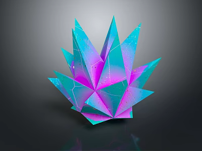 Vibrant Geometric Sculpture With Turquoise Pink Sharp Facets And Glittering Surface 3d model
