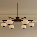 Chinese Style Chandelier With Radial Metal Frame And Six White Lantern Shades