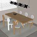 Modern Light Wood Dining Table Set with Colorful Chairs and Pendant Lights