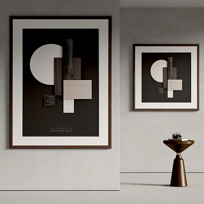 Abstract Painting Featuring Geometric Shapes in Neutral Tones Framed for Wall Display in Interior Decor 3d model