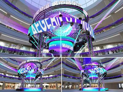 Delicious Street City Market Interior In Modern Shopping Mall With Colorful Lighting 3d model