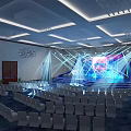 Modern Spacious Conference Hall Interior With Stage Lighting And Neatly Arranged Seats