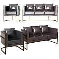 Modern Dark Leather Multi Seat Sofa With Metal Frame And Various Styles 3d model