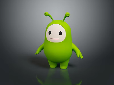 Cute Green 3D Game And Movie Character With Antennae White Face Black Eyes 3d model