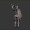 Ancient Warrior With Spear Shield And Armor Standing On Base 3d model