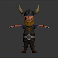 Viking Man 3D Model with Horned Helmet Beard Painted Face Belt Boots and Arms Outstretched