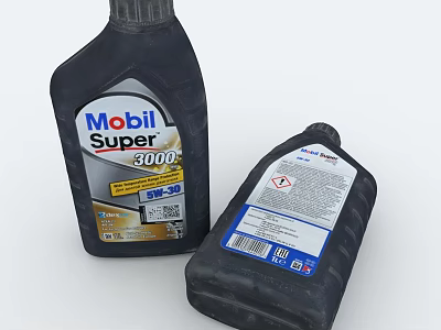 Mobil Super 3000 Motor Oil Bottles With Front And Back Labels 3d model