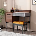 Wooden Vanity Table With Open Drawers Cosmetics Storage Orange Upholstered Stool And Mirror