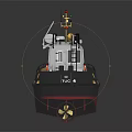 Tugboat Water Vessel with Black Red Hull White Superstructure Green Deck Railings and TUG Marking