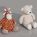 Cute Plush Giraffe and Bear Dolls Orange with White Spots Beige Sitting Stuffed Toys