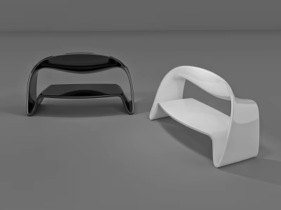 Modern Public Chairs In Black And White With Curved Sleek Design 3d model