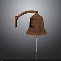 Classic Copper Bell With Wall Mounted Curved Arm And Smooth Surface Design 3d model