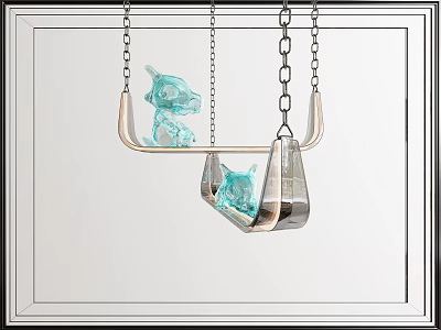 Contemporary Glass Chandelier With Metal Chains And Blue Decorative Hanging Elements 3d model