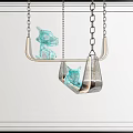Contemporary Glass Chandelier With Metal Chains And Blue Decorative Hanging Elements