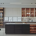 Modern Kitchen Interior Design With Island Counter Glass Cabinets And Lighting