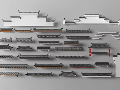Traditional Chinese Architectural Components With Various Roof Eaves And Decorative Details 3d model