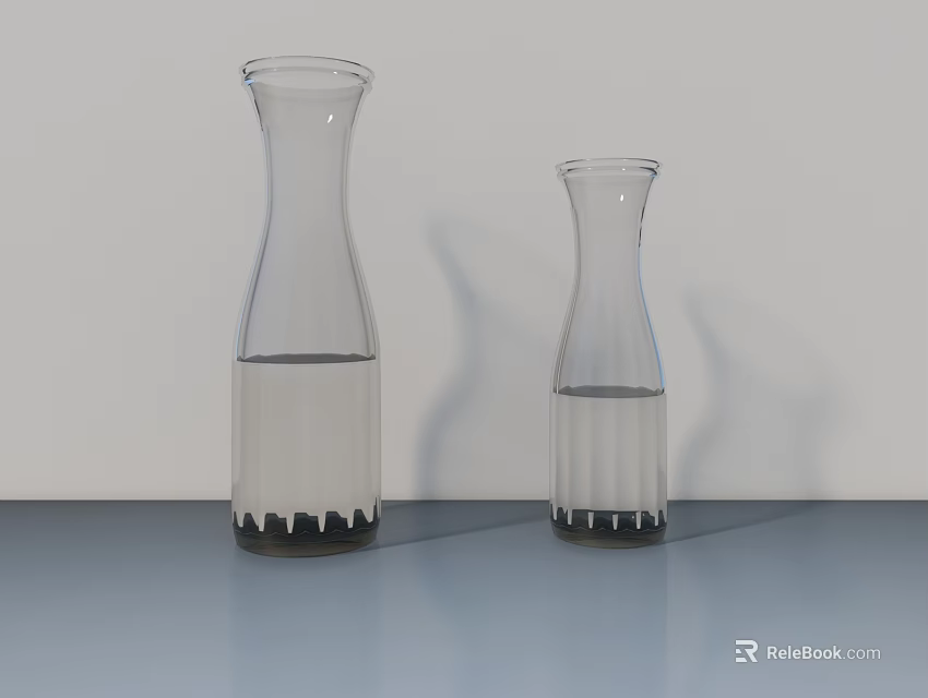 Transparent Glass Vases With Serrated Base And Liquid On Grey Surface Against Light Grey Background 3d model 