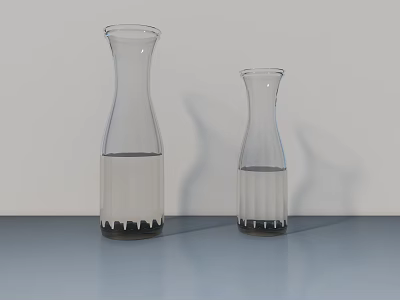 Transparent Glass Vases With Serrated Base And Liquid On Grey Surface Against Light Grey Background 3d model