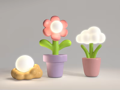 Cute Cartoon Table Lamps With Flower Cloud Pebble Shaped Designs For Kids Room 3d model