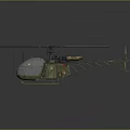 Military Green Helicopter 3D Model With Rotors Transparent Cockpit And Landing Gear