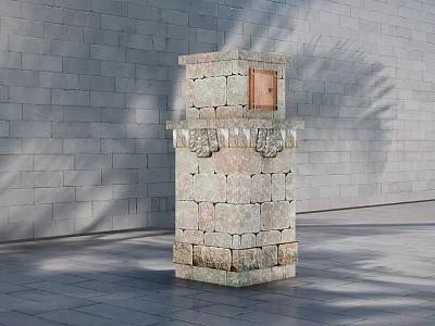 Public Facility Stone Structure With Carvings Gray Wall Background Stone Pavement 3d model