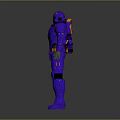 Blue Armored Robot Character With Orange Accents And 3D Model Design