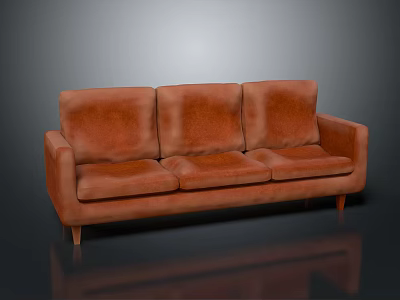 Modern Brown Velvet Three-Seater Sofa With Minimalist Design And Wooden Legs 3d model
