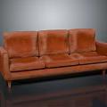 Modern Brown Velvet Three-Seater Sofa With Minimalist Design And Wooden Legs