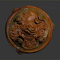 Orange Carved Household Container With Flame Like Lid And Three Feet