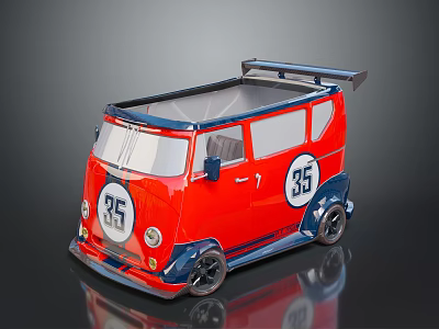 Stylish Red Van Model With Number 35 And Roof Spoiler Design 3d model