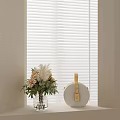Elegant Interior Corner With White Blinds Fresh Flower Bouquet And Round Bag