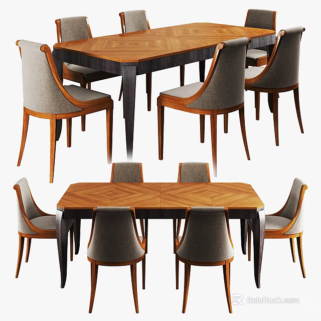 Modern Wooden Dining Table Set With Upholstered Chairs And Rectangular Square Tables 3d model