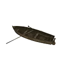 Vintage Wooden Boat With Oars And Wooden Planks On Dark Reflective Background