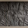 Dark Slate Texture Feature Wall with Vertical Gold Metal Strips and Natural Pattern 3d model