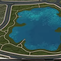 Garden Landscape Design Featuring Large Blue Pond Green Lawns And Winding Paths