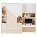 Modern Multifunctional Light Wood Toned Wardrobe Design With Drawers Bookshelf And Decorative Items